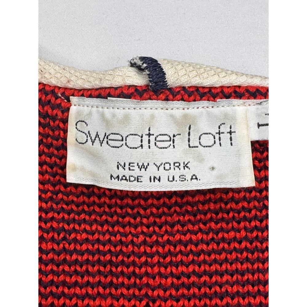 vtg Sweater Loft Womens L Knit Cat Floral Flower Red Cottage Core Grandma Kawaii - Picture 4 of 11